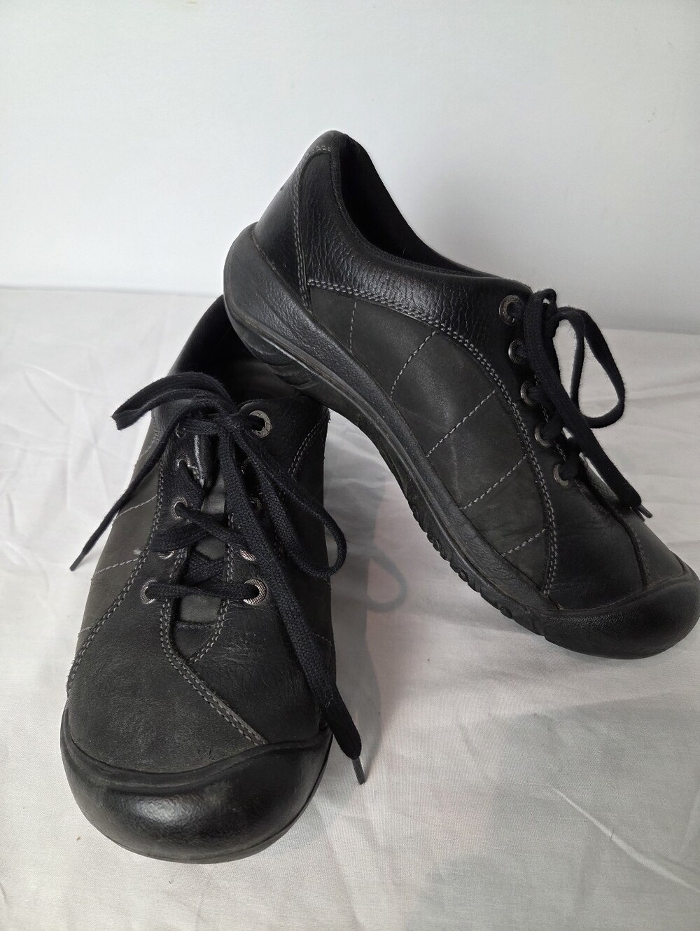 KEEN Presidio Black Leather Comfort Walking Shoes Oxford Lace Up US 8.5